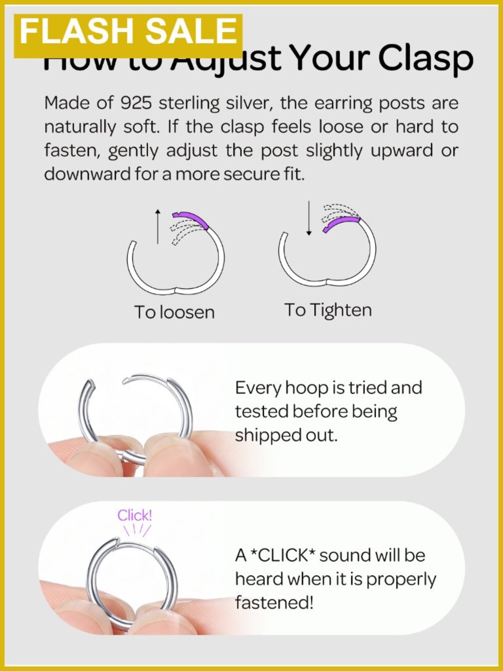 Sterling Silver Hoop Earrings 925 Silver 8-20MM Click-Top Women - Picture 6 of 6